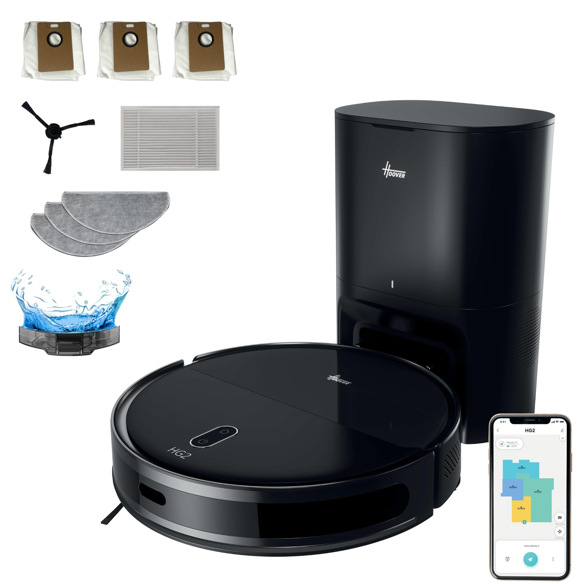 Hoover HG2 Hydro Pro, robot aspirapolvere lavapavimenti ultrasottile con stazione di svuotamento per chi ha molti mobili bassi