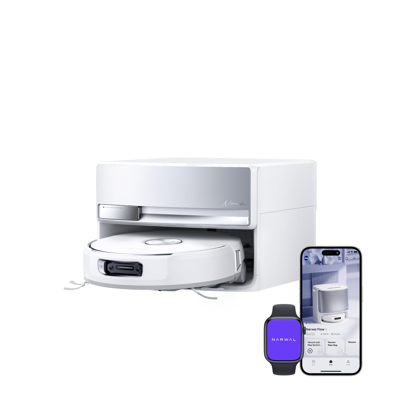 Narwal Flow, stazione di ricarica compatta per robot aspirapolvere con sistema anti-groviglio per chi ha molti capelli e peli