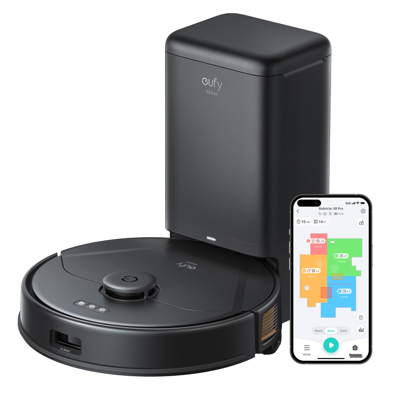 Eufy Clean X8 Pro SES con stazione di svuotamento, robot aspirapolvere indicato per chi ha molti peli su tappeti e moquette