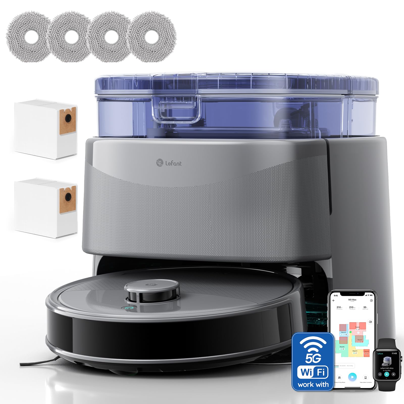 Lefant M3 Ultra, robot aspirapolvere lavapavimenti con base smart in super offerta su Amazon