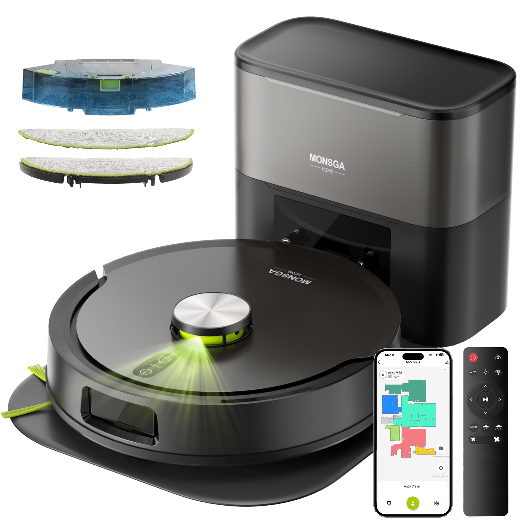 MONSGA 8000Pa con base autosvuotante, robot aspirapolvere lavapavimenti in forte sconto su Amazon