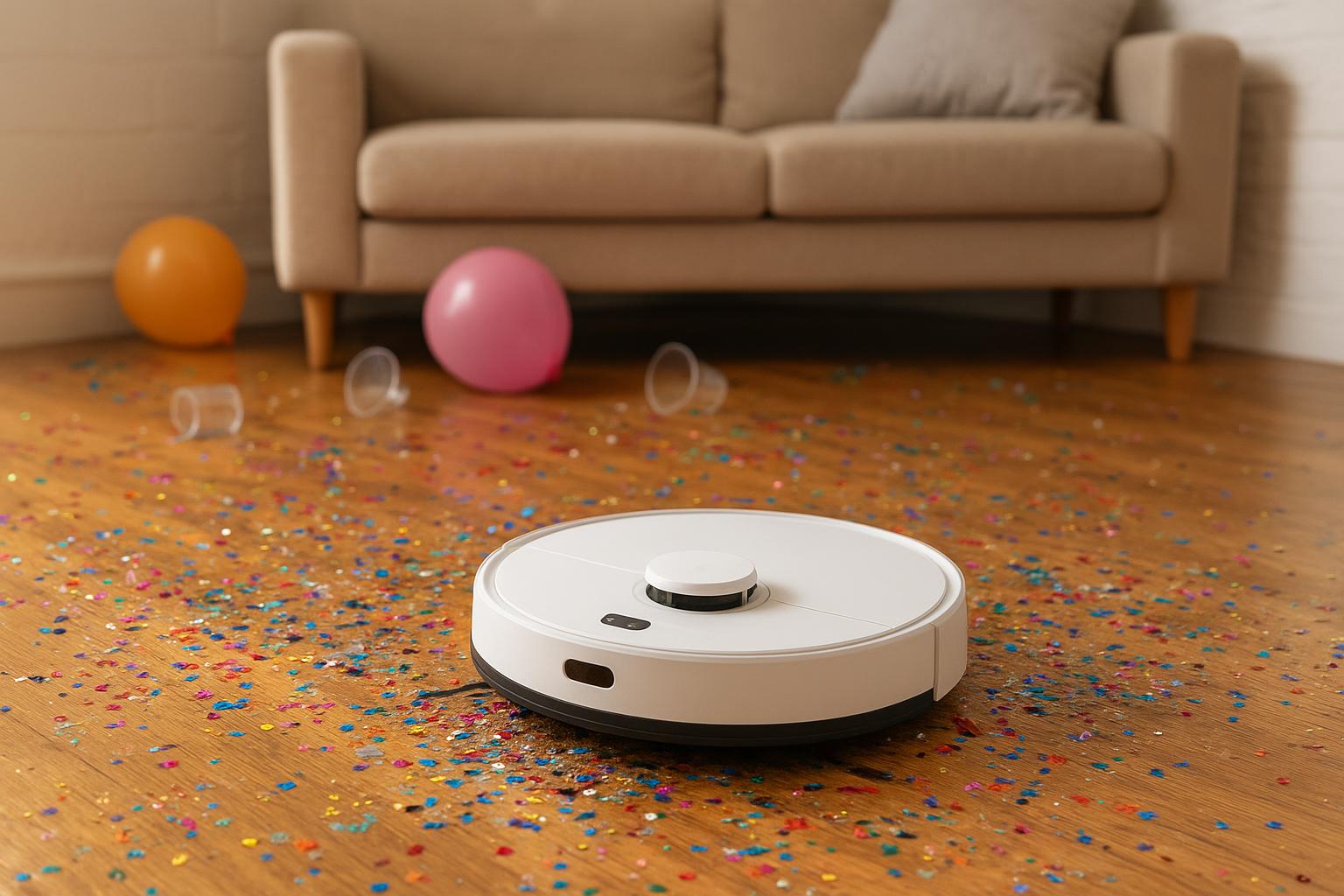 Come usare il robot aspirapolvere lavapavimenti dopo feste con coriandoli e glitter senza rovinarlo
