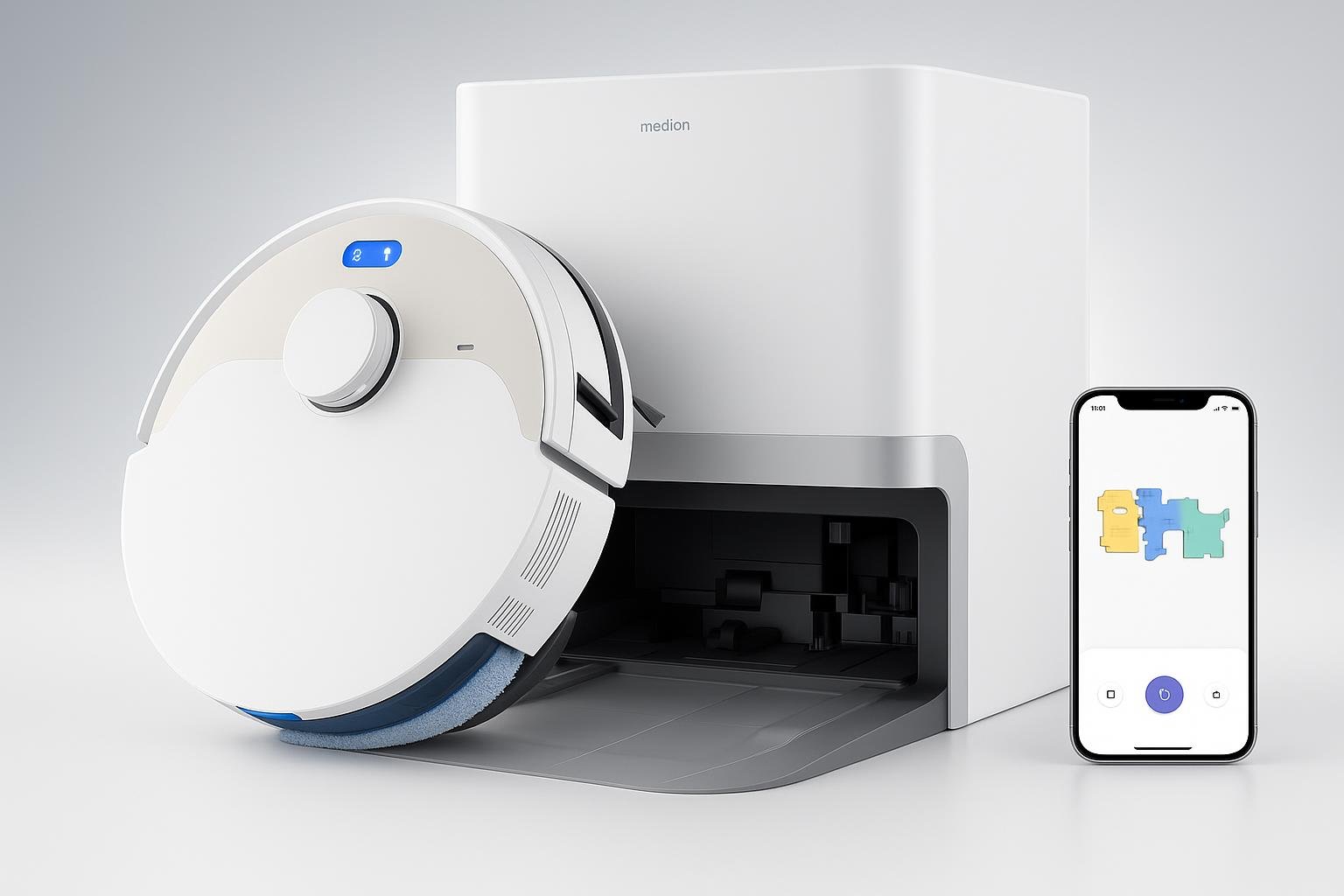 MEDION X55 SW+, robot aspirapolvere con stazione 3 in 1 in offerta su Amazon